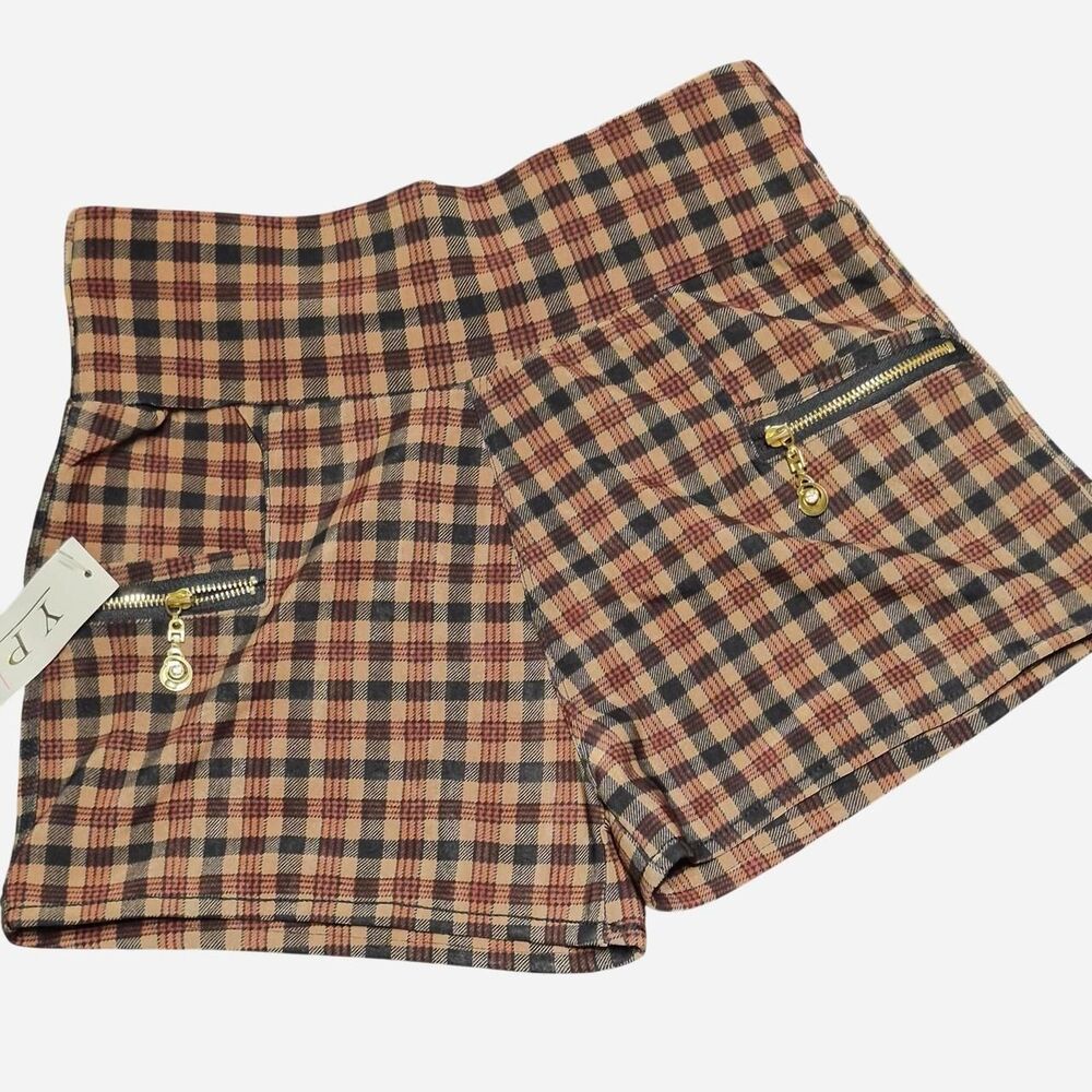 NWT YP High-Waisted Brown Plaid Women's Shorts Size S/M